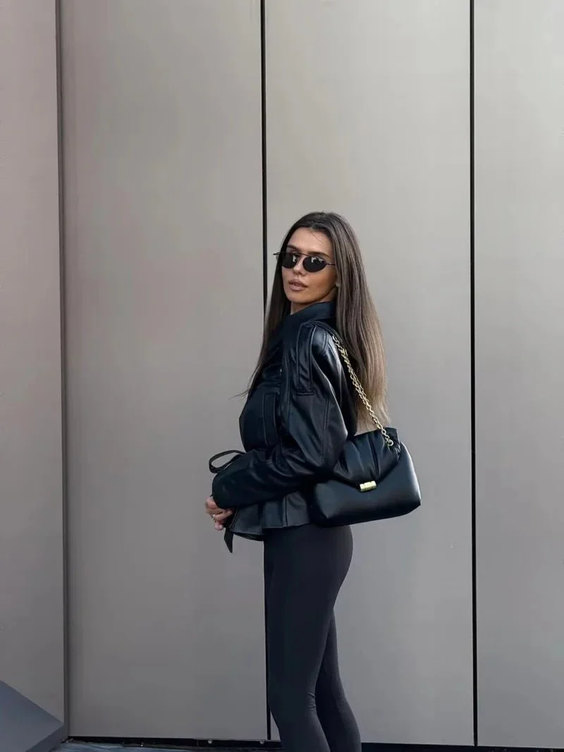 Alma Faux Leather Short Trench Coat - Image 3