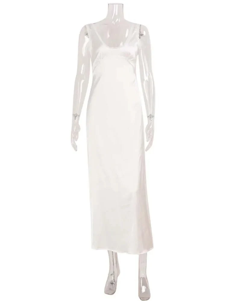 Angie Deep Neck Satin Midi Dress - Image 6