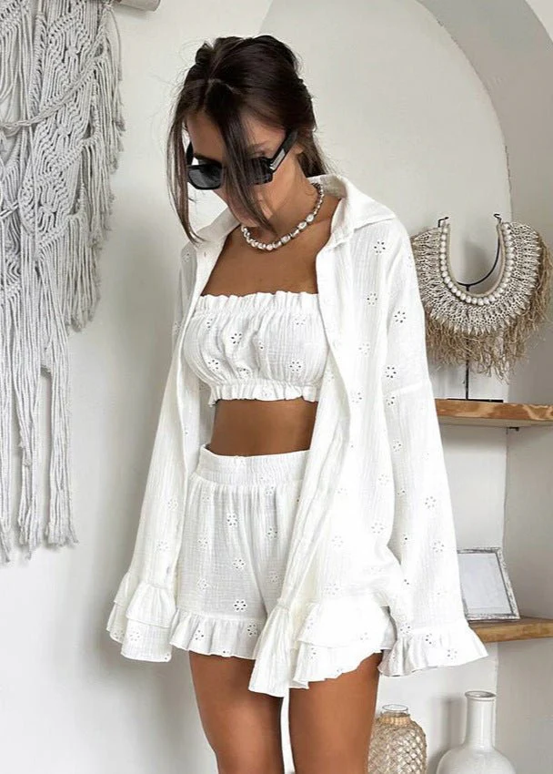 Beatrice Eyelet Ruffle Shorts Set - Image 4