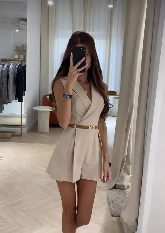 Bianca Structured Belted Sleeveless Romper - Image 5