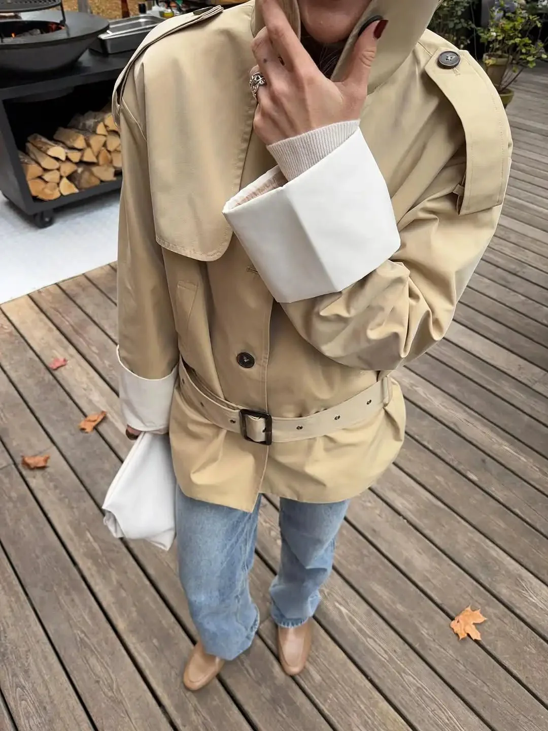 Brenda Contrast-Cuff Trench Jacket - Image 7