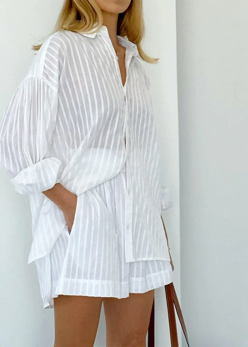 Bridget Striped Cotton Shirt and Shorts Set
