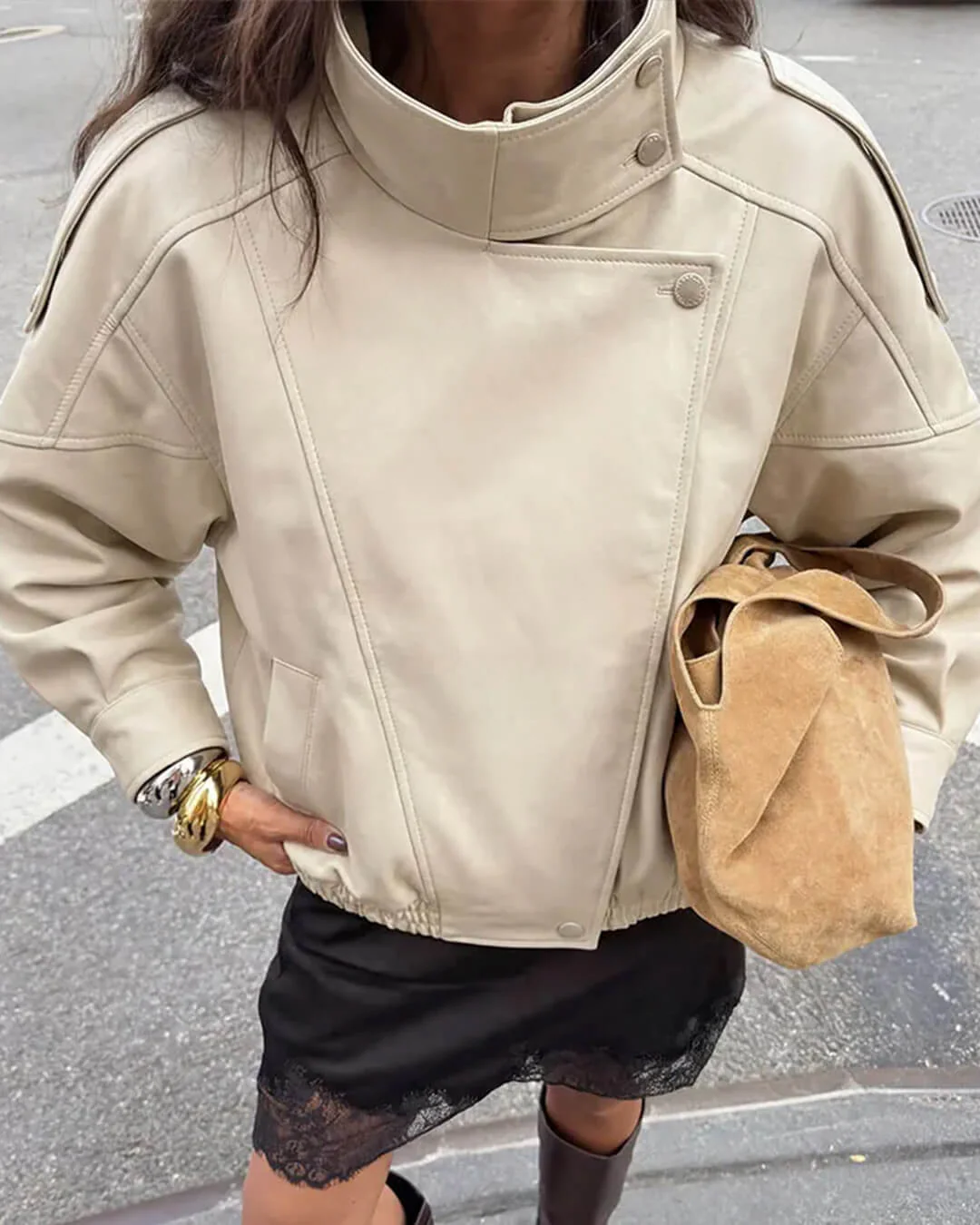 Brienne Stand Collar Faux Leather Jacket - Image 3