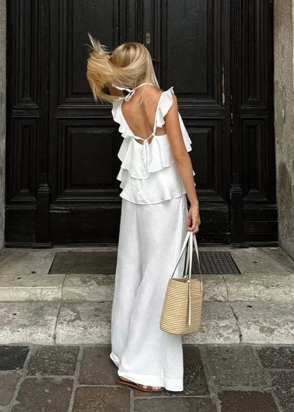 Celeste Flowy Ruffle Top & Wide-Leg Pants Set - Image 3