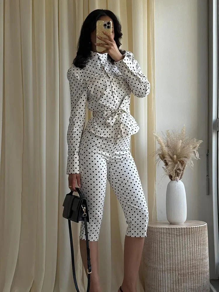 Cherry Polka Dot Jacket Capri Pants Set - Image 3