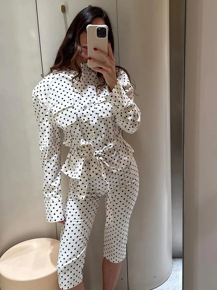 Cherry Polka Dot Jacket Capri Pants Set - Image 5