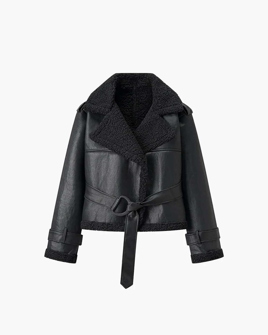 Cora Short Belted Faux Leather Jacket