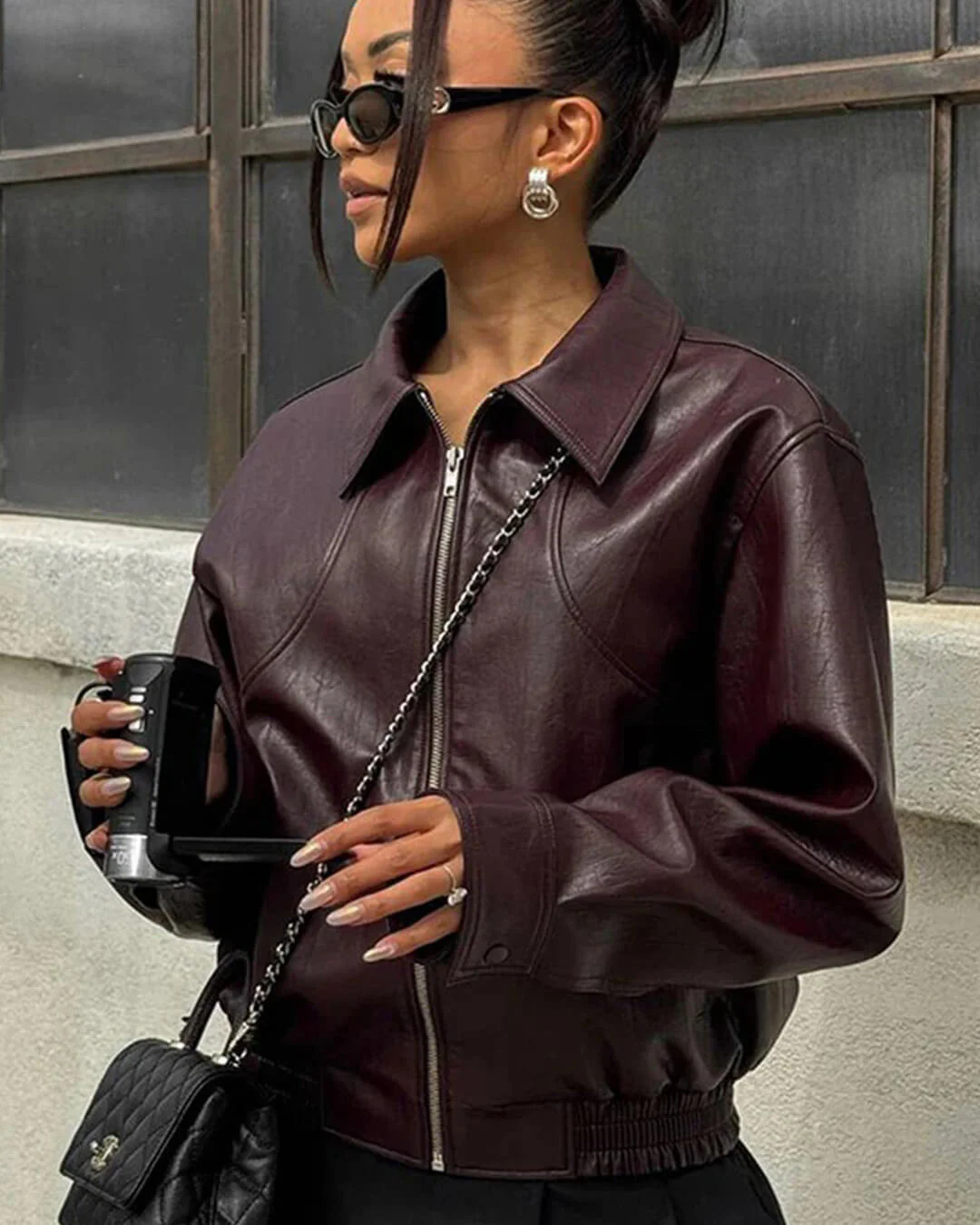 Harper Faux Leather Bomber Jacket