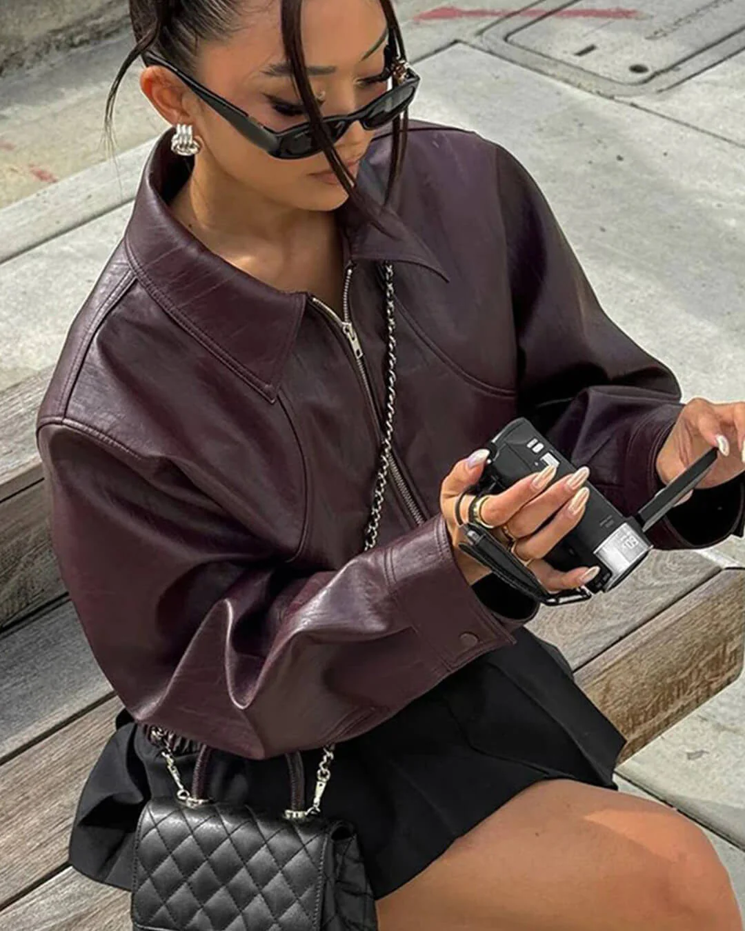 Harper Faux Leather Bomber Jacket - Image 3