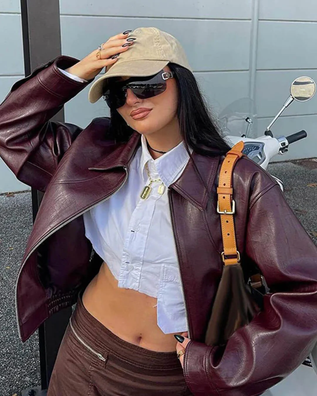 Harper Faux Leather Bomber Jacket - Image 5