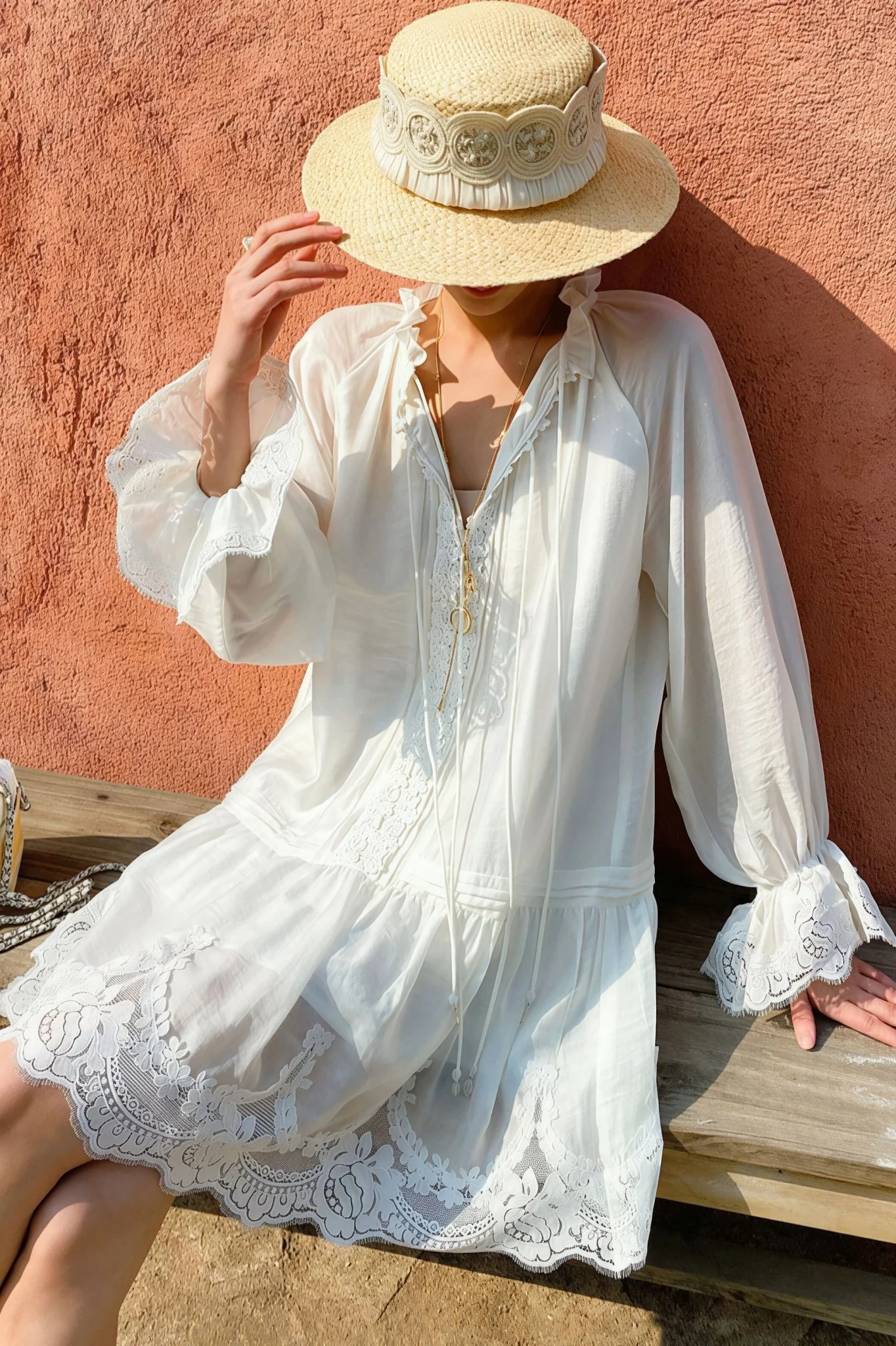 Imara Linen Lace Patchwork Midi Dress - Image 7