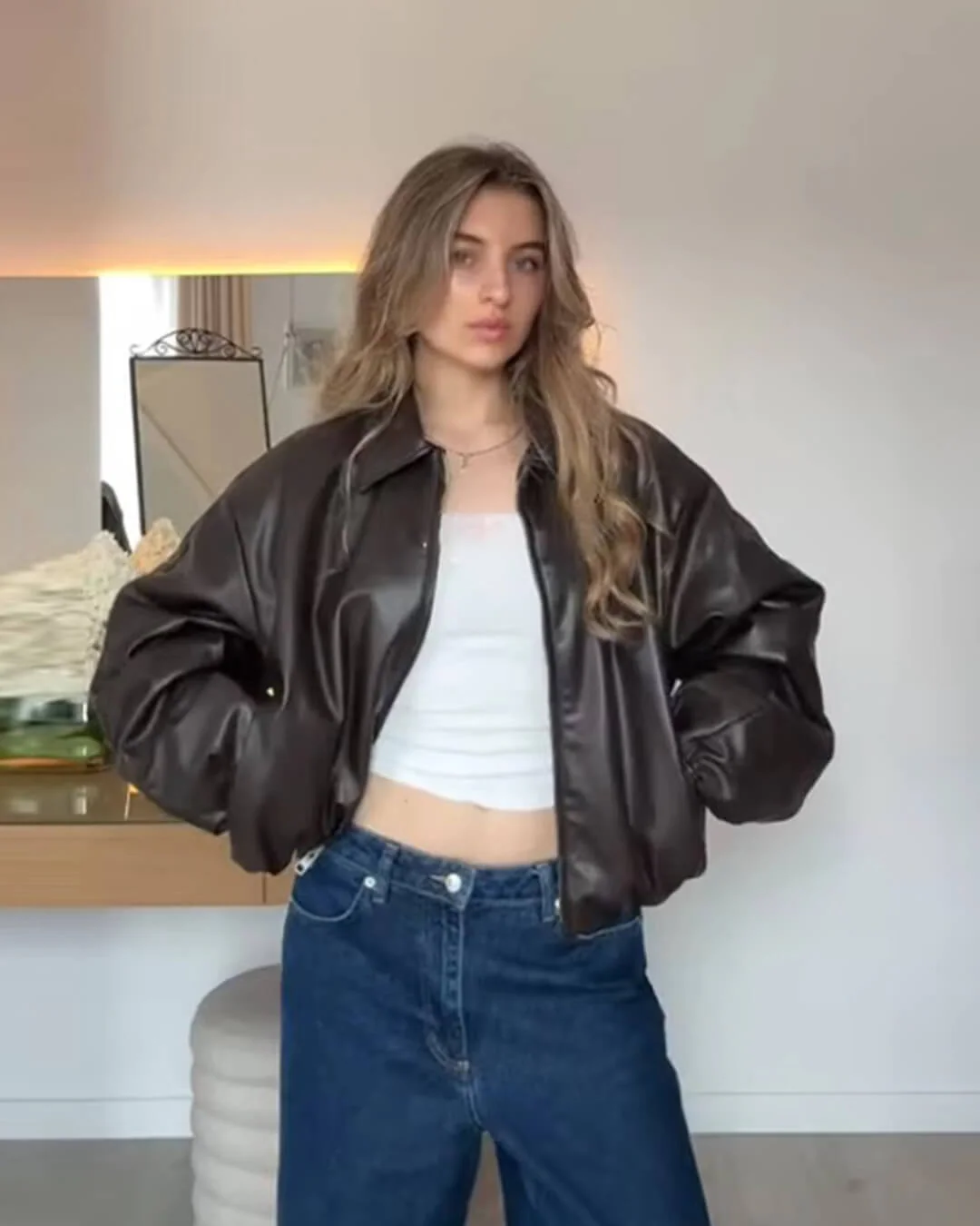 Jenny Faux Leather Bomber Jacket - Image 7