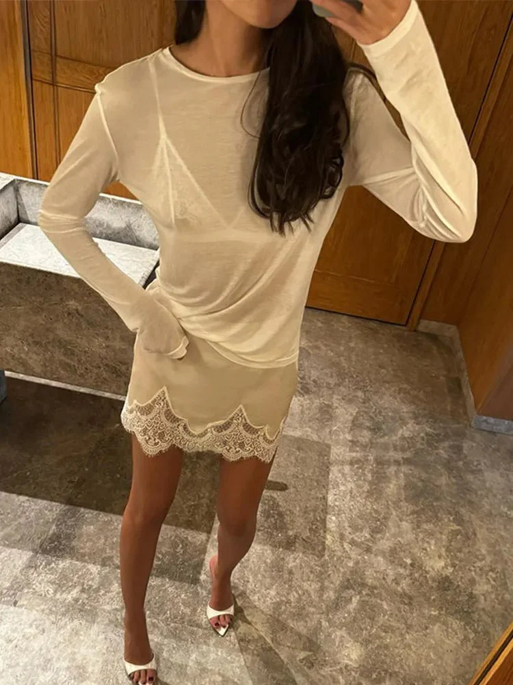 Krista Satin Lace Mini Skirt