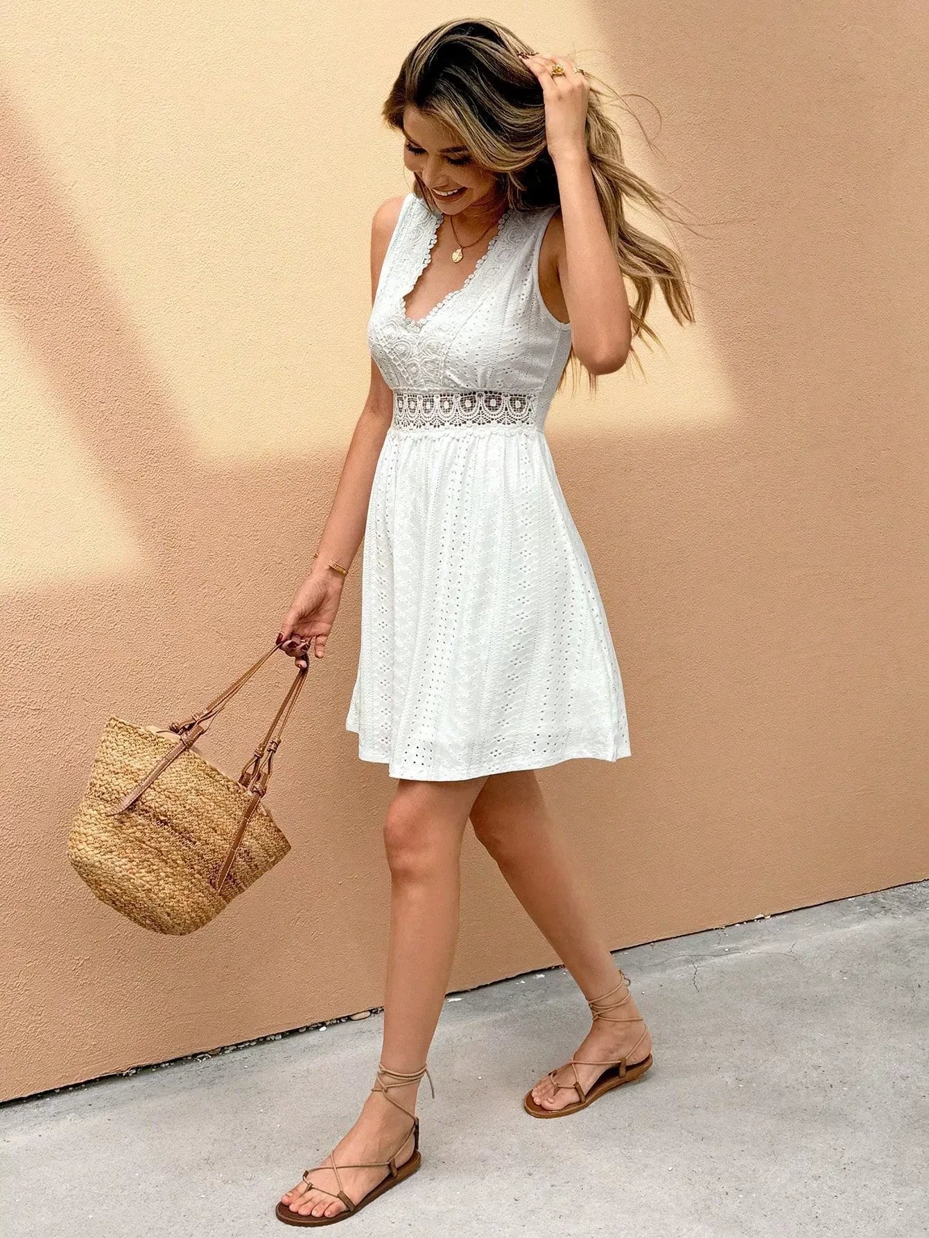 Lily Lace Patchwork Jacquard Mini Dress - Image 4