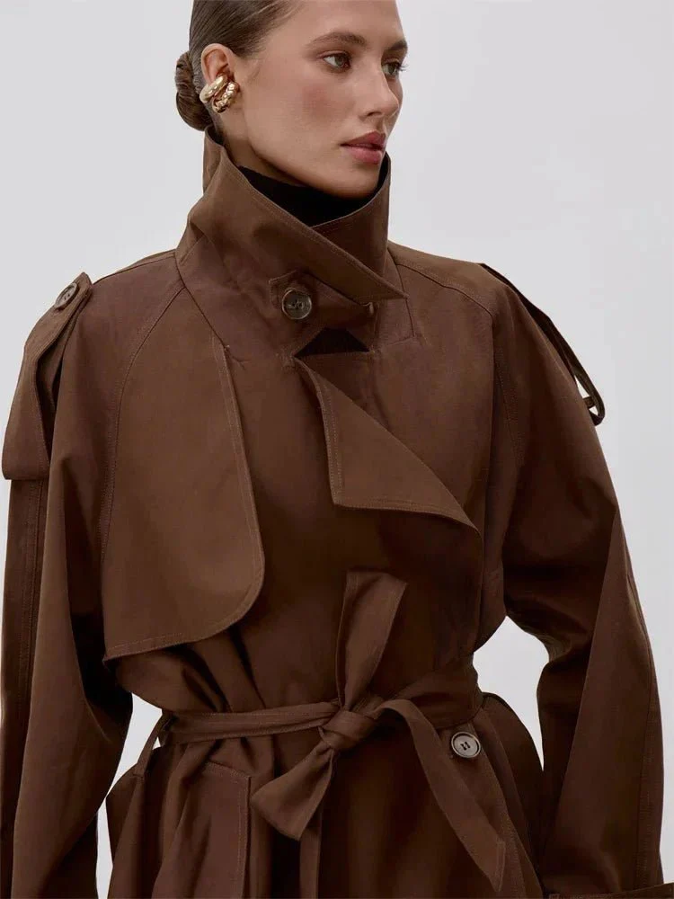 Octavia Lace-Up Stand Collar Trenchcoat - Image 2