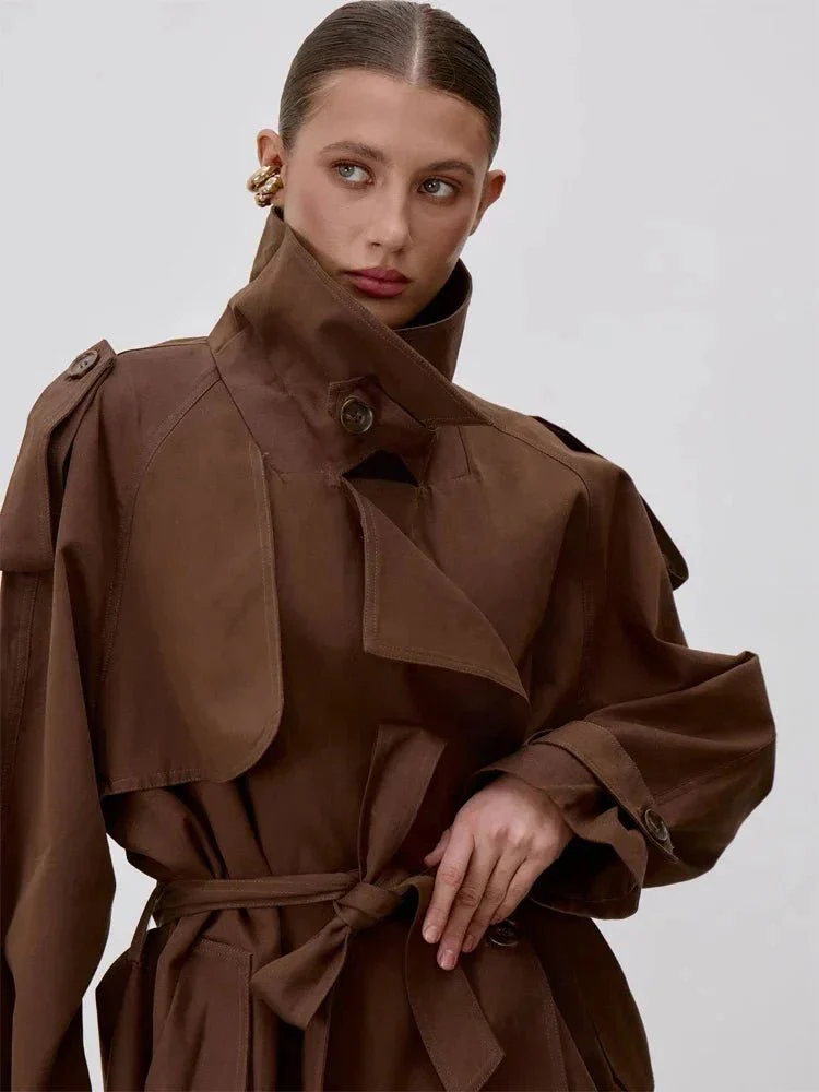 Octavia Lace-Up Stand Collar Trenchcoat - Image 3