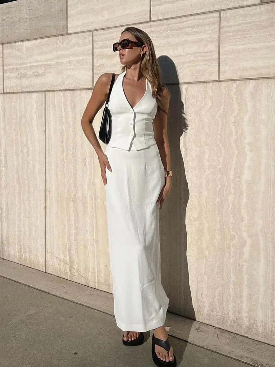 Reese Halter Neck Vest Skirt Set - Image 3