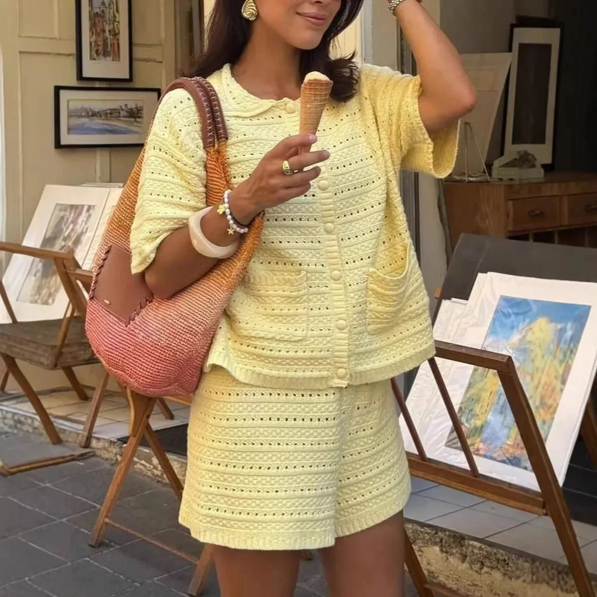 Sasha Solid Knit Cardigan Shorts Set - Image 5
