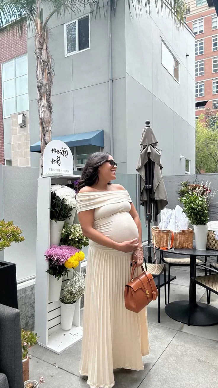 Serena Flowy Off-Shoulder Maternity Dress - Image 3