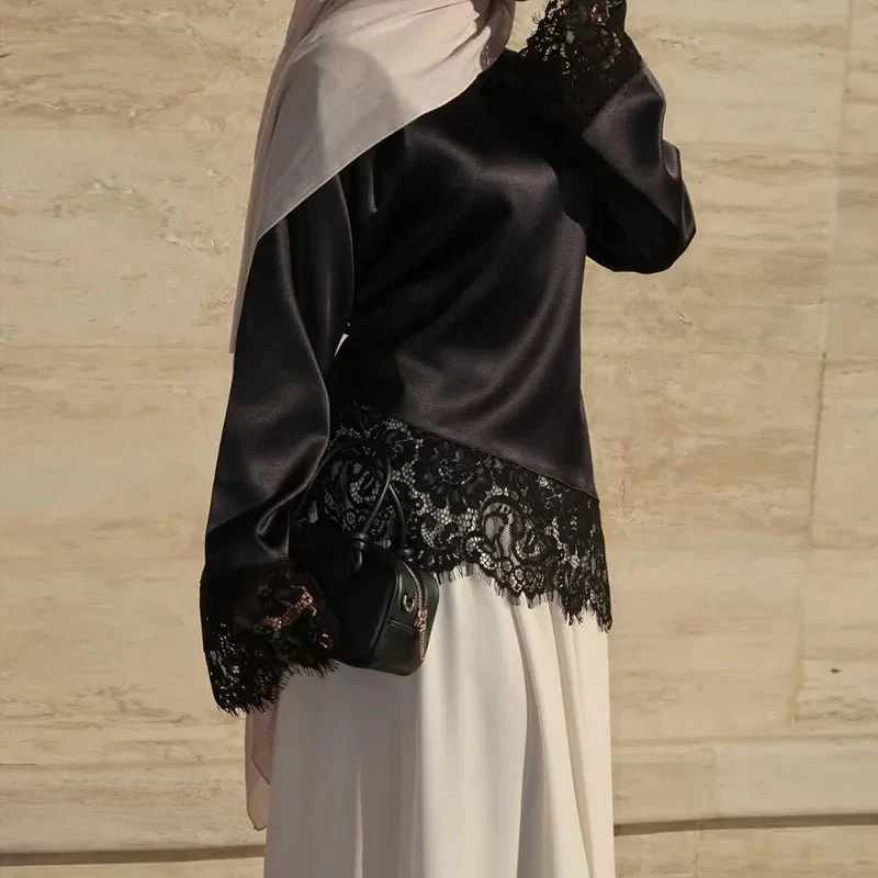 Serena Lace Satin Long Sleeve Top - Image 6
