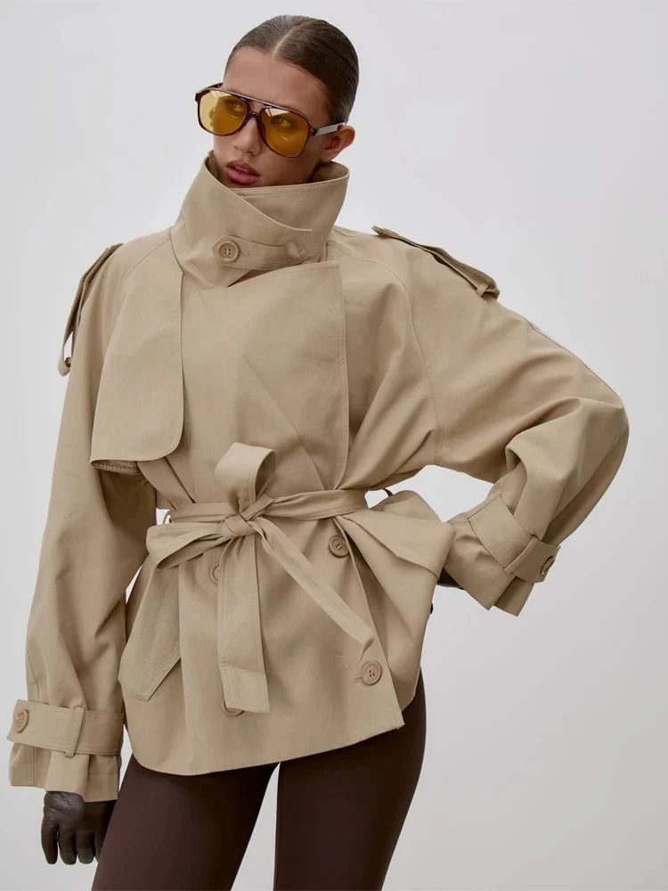 Sonia Lace Up Stand Collar Trenchcoat - Image 3