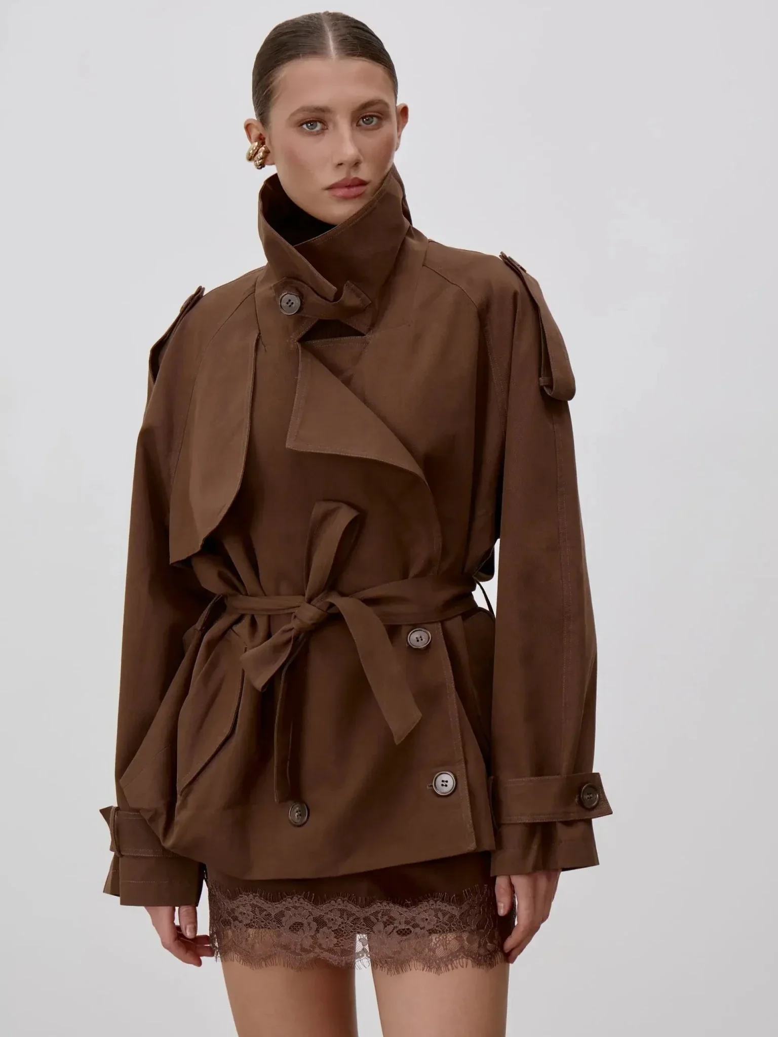 Sonia Lace Up Stand Collar Trenchcoat - Image 5