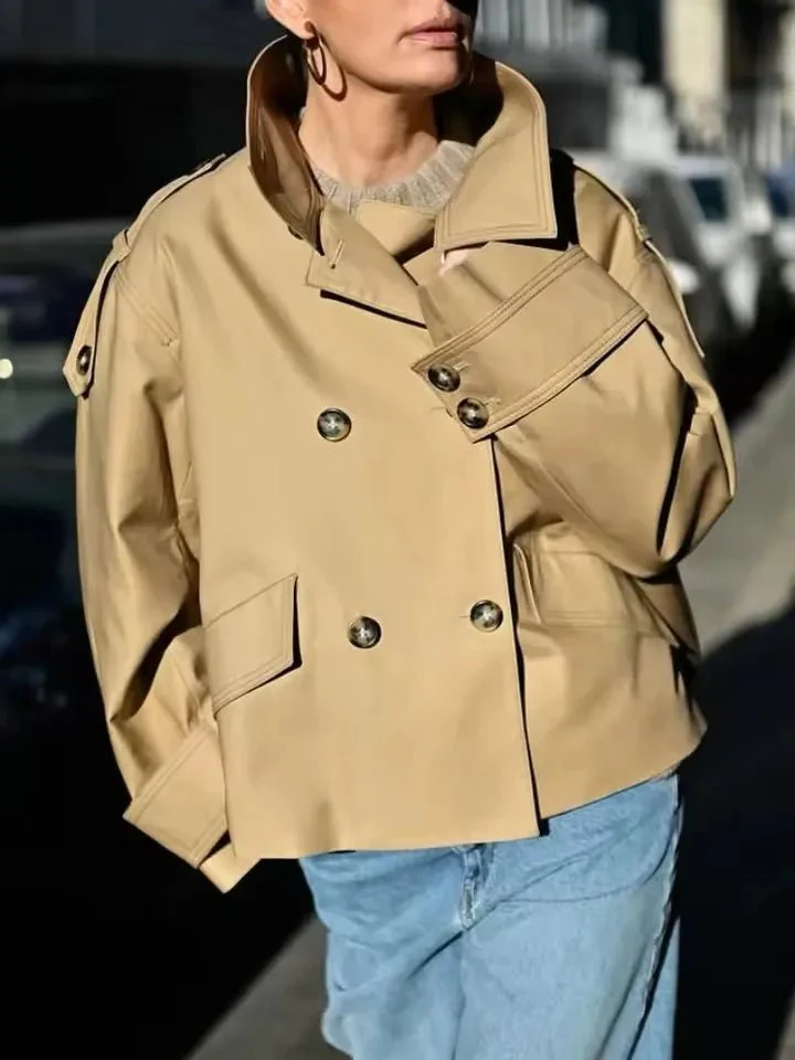 Vivienne Stand Collar Cropped Trench Coat - Image 2