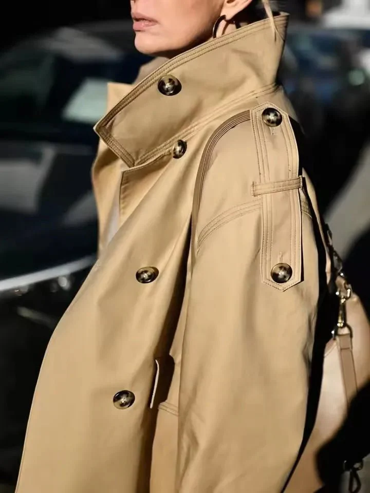 Vivienne Stand Collar Cropped Trench Coat - Image 3